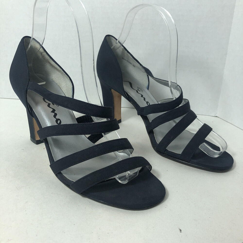 Nina Heels Womens Size 7.5 Black Strappy Open Toe Leather Sole Dressy Formal F3